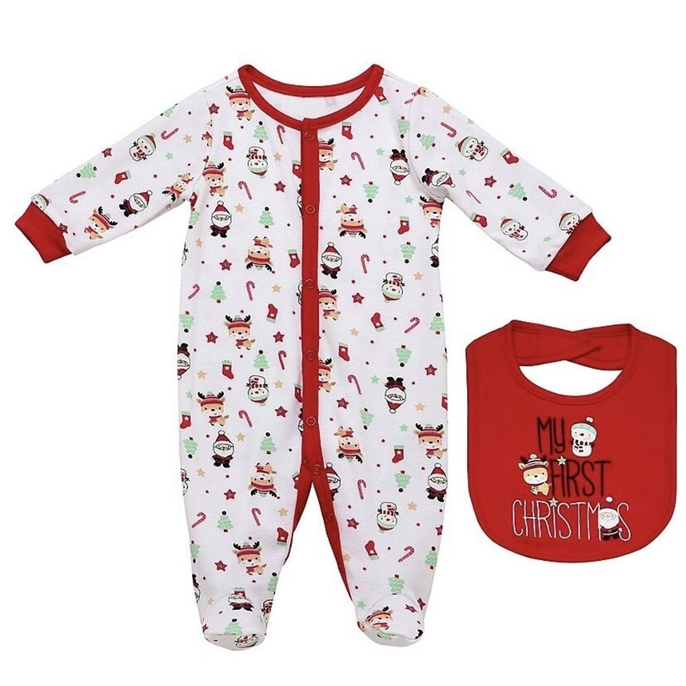 Baby Starters 2 Piece First Christmas Sleep and Play and Bib Set 3 Month New